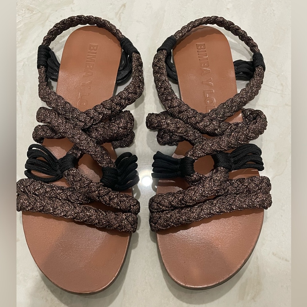 Bimba Y Lola Brown Braided Strap Sandals
